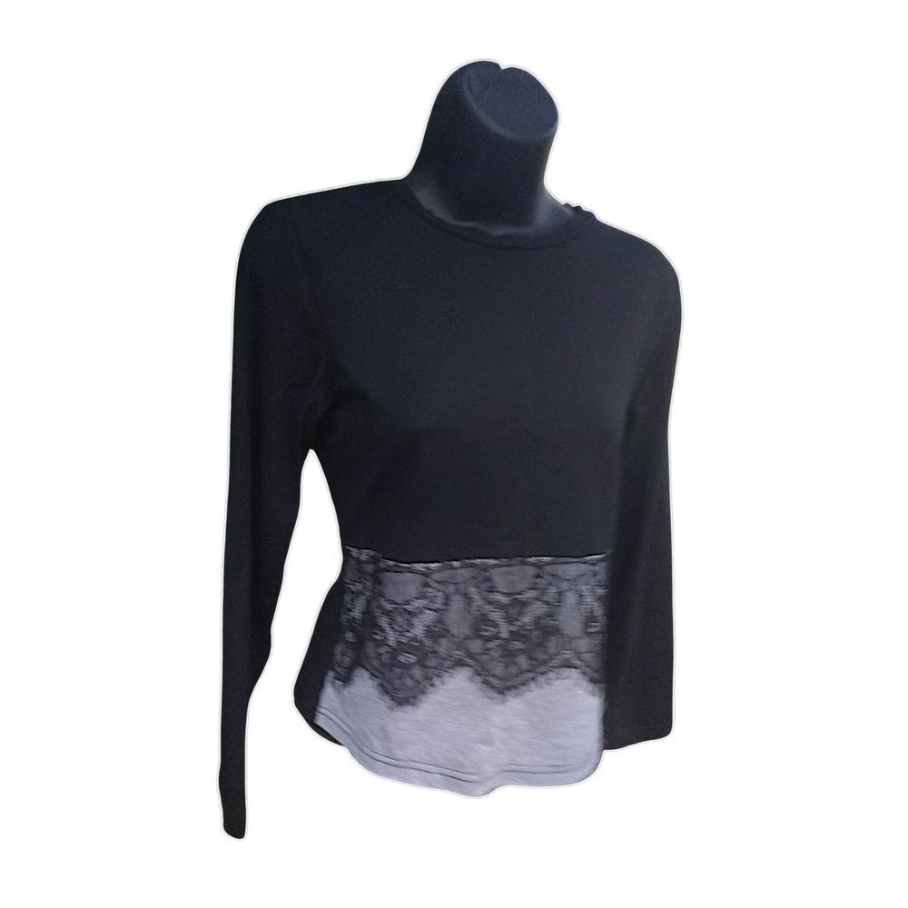 SHEIN Black and Gray Lace Long Sleeve Tee